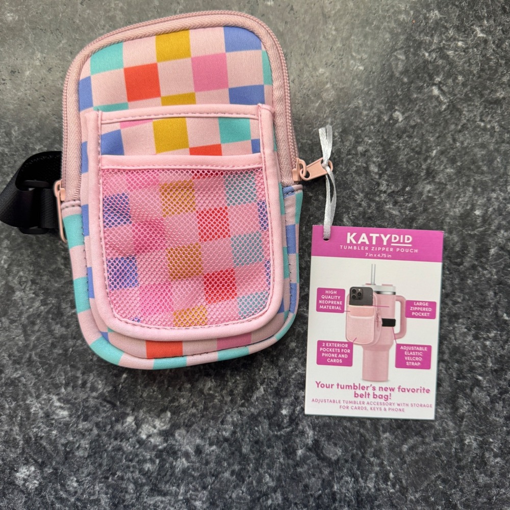 Katy Did Rainbow Checkered Water Bottle Belt Bag